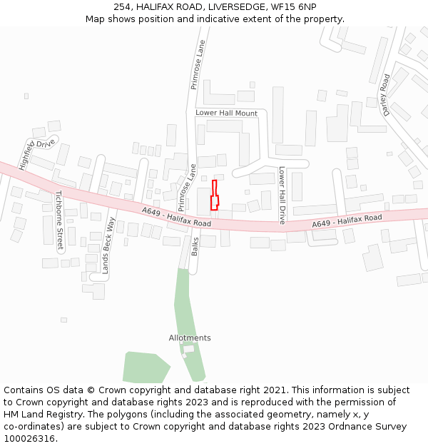 254, HALIFAX ROAD, LIVERSEDGE, WF15 6NP: Location map and indicative extent of plot
