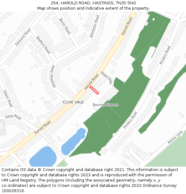 254, HAROLD ROAD, HASTINGS, TN35 5NG: Location map and indicative extent of plot
