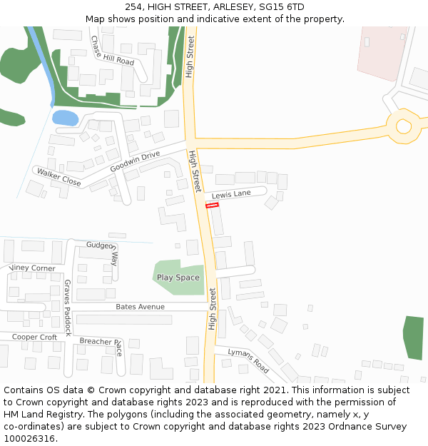 254, HIGH STREET, ARLESEY, SG15 6TD: Location map and indicative extent of plot