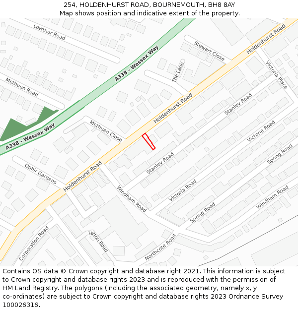 254, HOLDENHURST ROAD, BOURNEMOUTH, BH8 8AY: Location map and indicative extent of plot