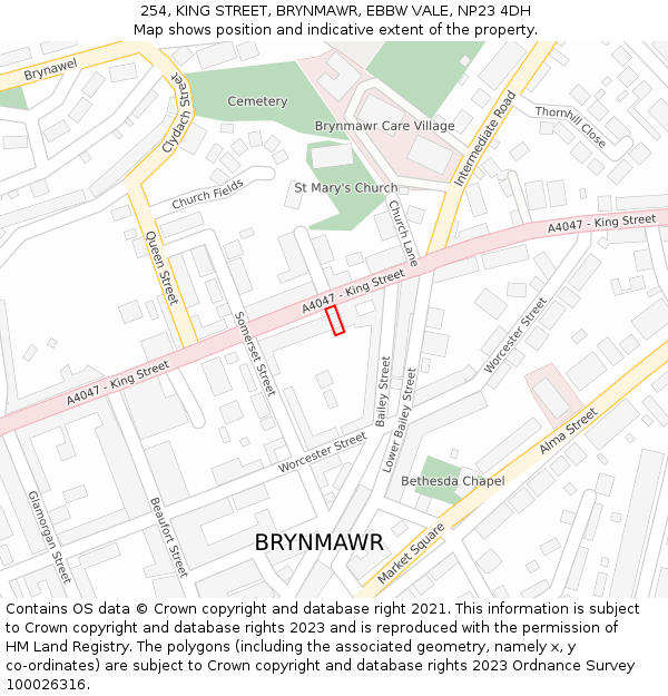 254, KING STREET, BRYNMAWR, EBBW VALE, NP23 4DH: Location map and indicative extent of plot
