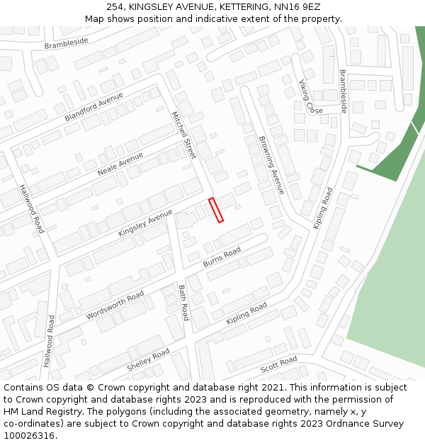 254, KINGSLEY AVENUE, KETTERING, NN16 9EZ: Location map and indicative extent of plot