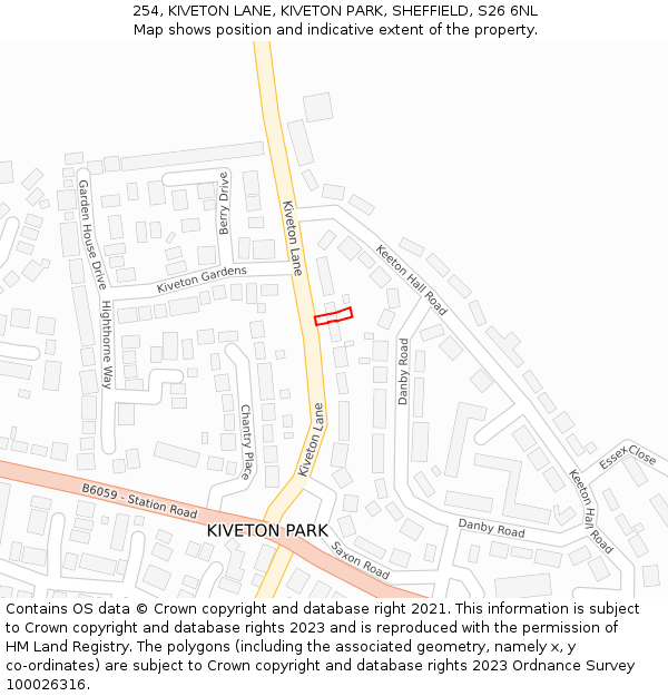 254, KIVETON LANE, KIVETON PARK, SHEFFIELD, S26 6NL: Location map and indicative extent of plot