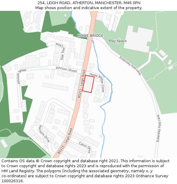 254, LEIGH ROAD, ATHERTON, MANCHESTER, M46 0PN: Location map and indicative extent of plot