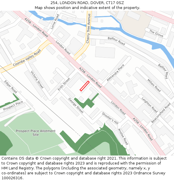 254, LONDON ROAD, DOVER, CT17 0SZ: Location map and indicative extent of plot
