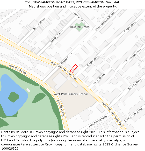 254, NEWHAMPTON ROAD EAST, WOLVERHAMPTON, WV1 4AU: Location map and indicative extent of plot