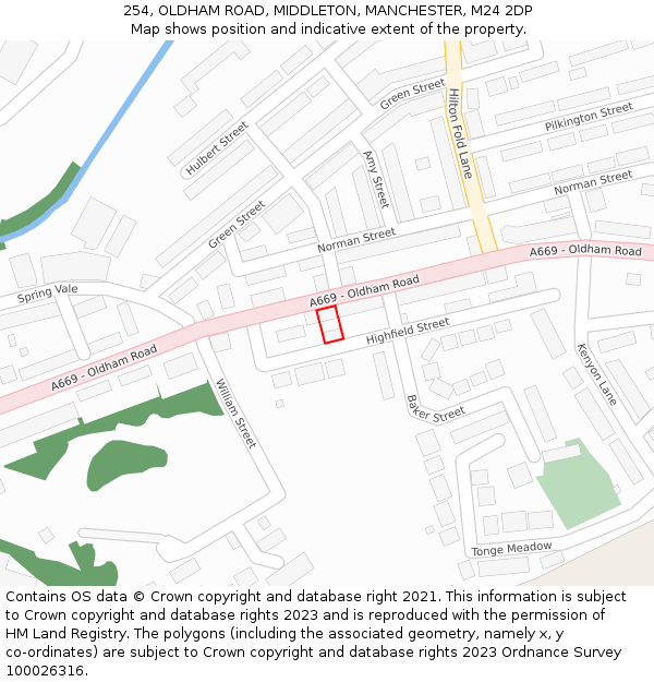 254, OLDHAM ROAD, MIDDLETON, MANCHESTER, M24 2DP: Location map and indicative extent of plot