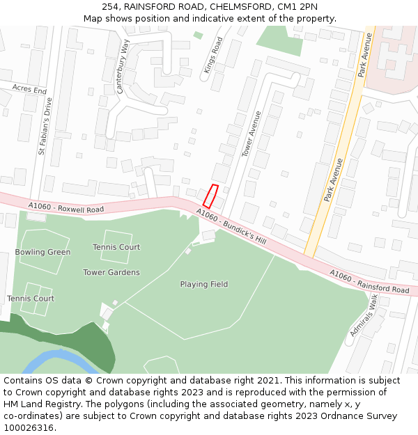 254, RAINSFORD ROAD, CHELMSFORD, CM1 2PN: Location map and indicative extent of plot