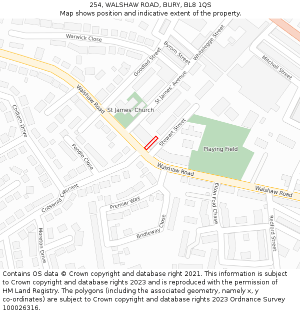 254, WALSHAW ROAD, BURY, BL8 1QS: Location map and indicative extent of plot