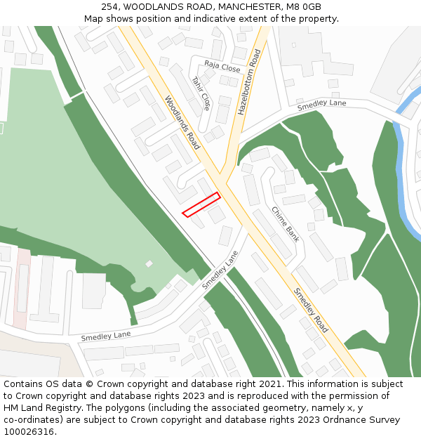 254, WOODLANDS ROAD, MANCHESTER, M8 0GB: Location map and indicative extent of plot