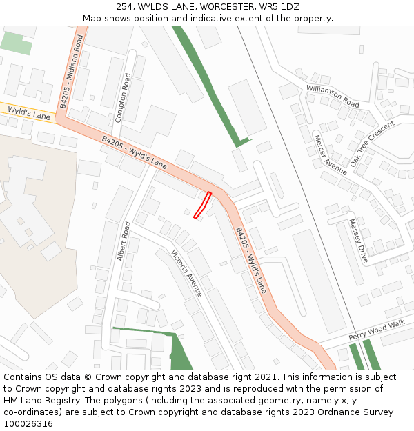 254, WYLDS LANE, WORCESTER, WR5 1DZ: Location map and indicative extent of plot