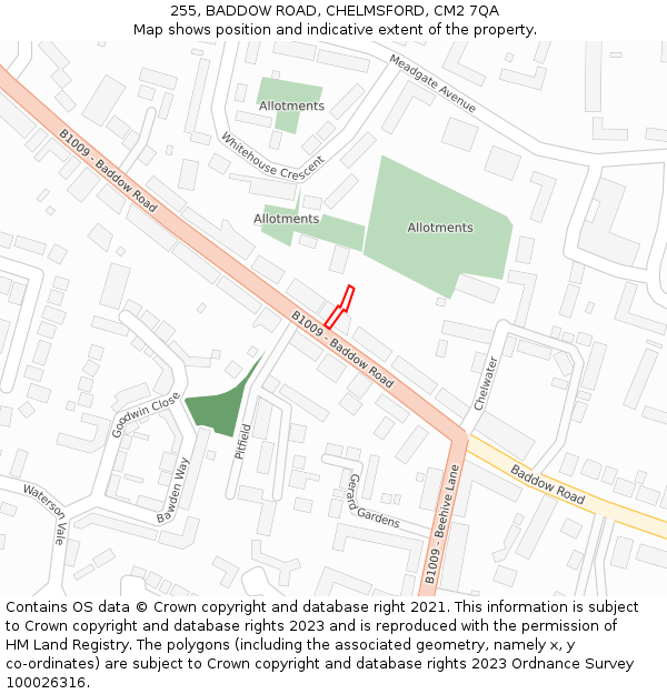 255, BADDOW ROAD, CHELMSFORD, CM2 7QA: Location map and indicative extent of plot
