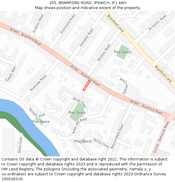 255, BRAMFORD ROAD, IPSWICH, IP1 4AH: Location map and indicative extent of plot