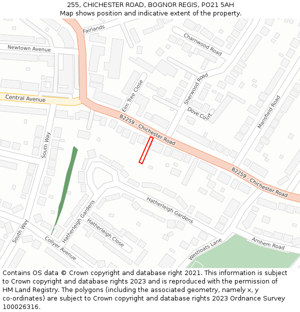 255, CHICHESTER ROAD, BOGNOR REGIS, PO21 5AH: Location map and indicative extent of plot