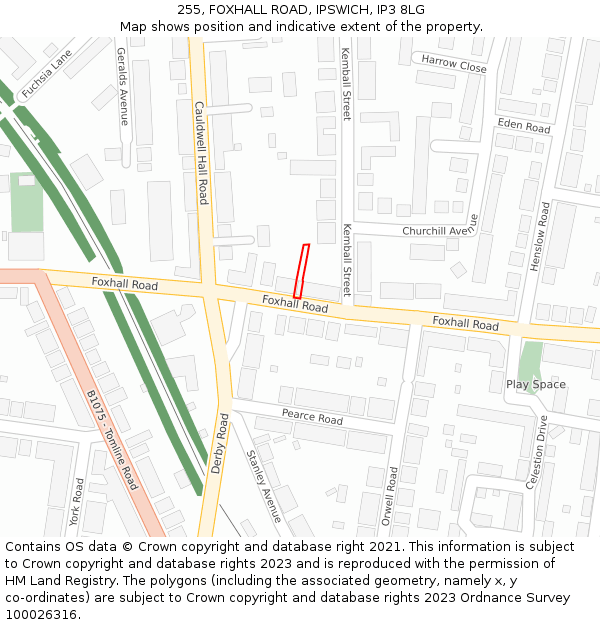 255, FOXHALL ROAD, IPSWICH, IP3 8LG: Location map and indicative extent of plot
