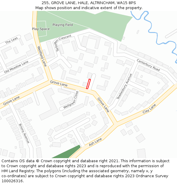 255, GROVE LANE, HALE, ALTRINCHAM, WA15 8PS: Location map and indicative extent of plot