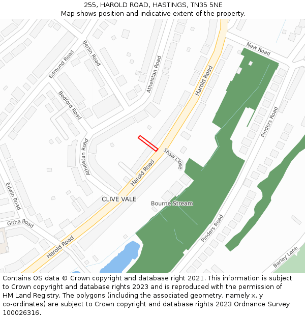 255, HAROLD ROAD, HASTINGS, TN35 5NE: Location map and indicative extent of plot