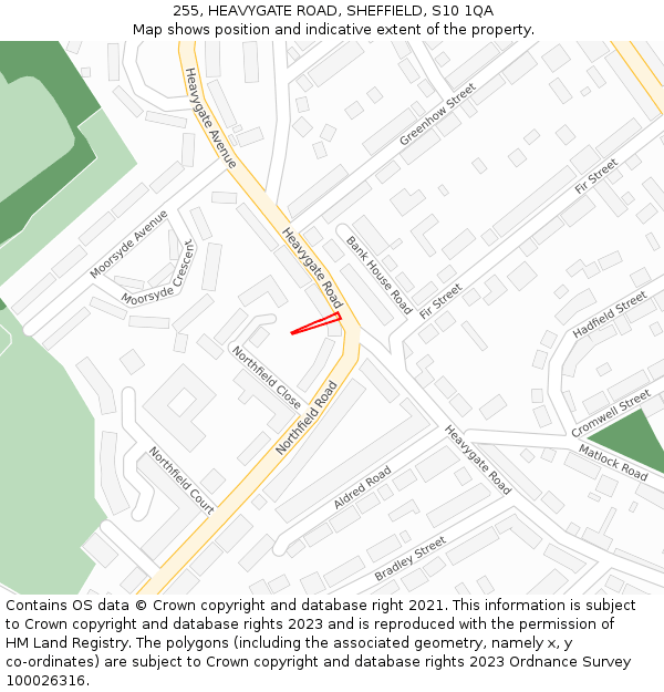 255, HEAVYGATE ROAD, SHEFFIELD, S10 1QA: Location map and indicative extent of plot
