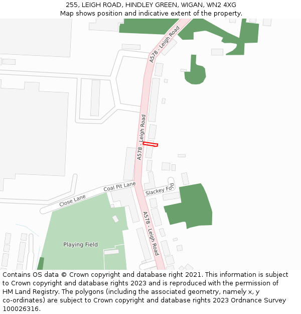 255, LEIGH ROAD, HINDLEY GREEN, WIGAN, WN2 4XG: Location map and indicative extent of plot