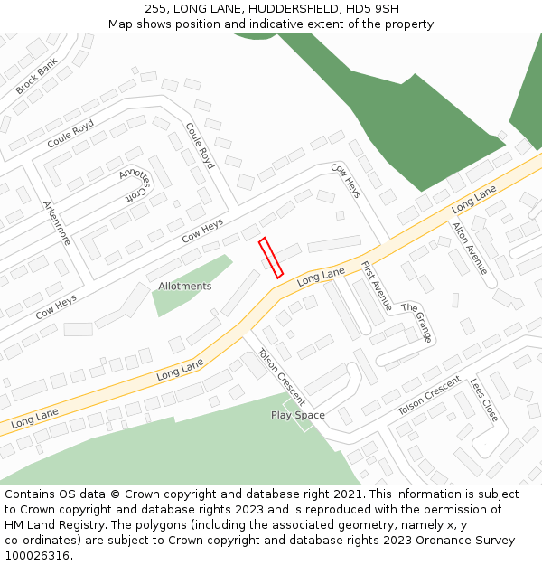 255, LONG LANE, HUDDERSFIELD, HD5 9SH: Location map and indicative extent of plot