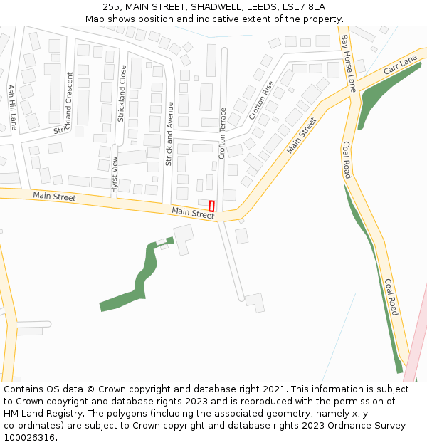 255, MAIN STREET, SHADWELL, LEEDS, LS17 8LA: Location map and indicative extent of plot