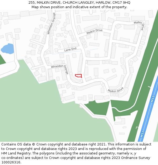 255, MALKIN DRIVE, CHURCH LANGLEY, HARLOW, CM17 9HQ: Location map and indicative extent of plot