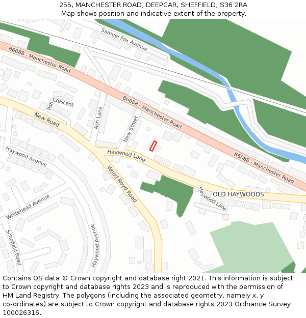255, MANCHESTER ROAD, DEEPCAR, SHEFFIELD, S36 2RA: Location map and indicative extent of plot