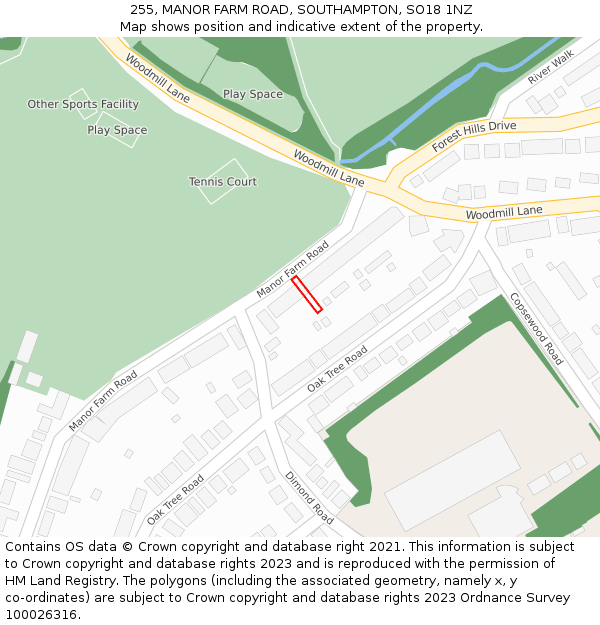255, MANOR FARM ROAD, SOUTHAMPTON, SO18 1NZ: Location map and indicative extent of plot