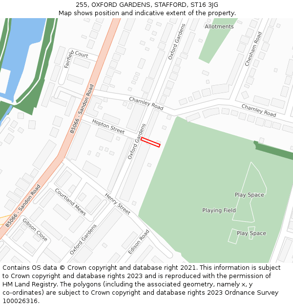 255, OXFORD GARDENS, STAFFORD, ST16 3JG: Location map and indicative extent of plot