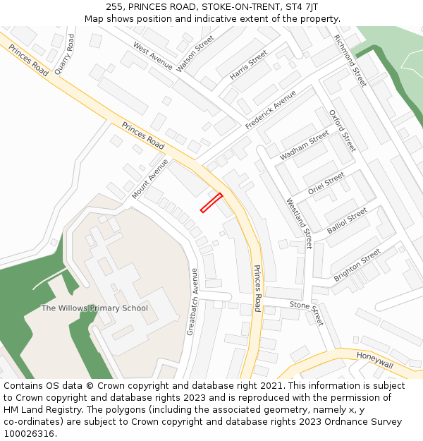 255, PRINCES ROAD, STOKE-ON-TRENT, ST4 7JT: Location map and indicative extent of plot