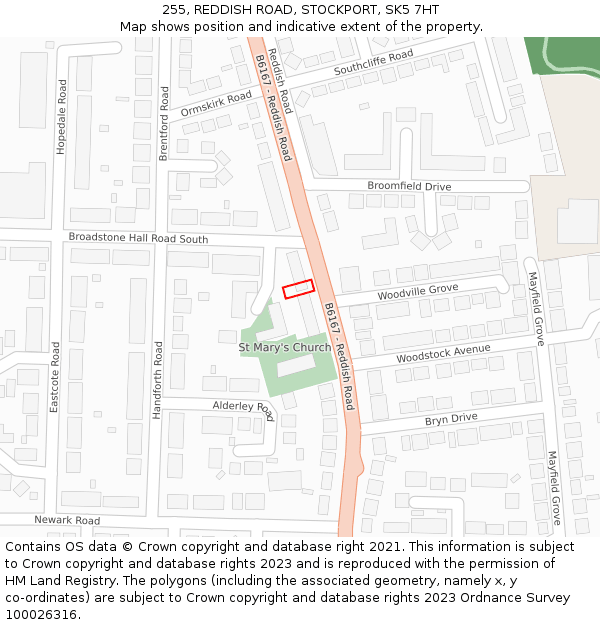 255, REDDISH ROAD, STOCKPORT, SK5 7HT: Location map and indicative extent of plot