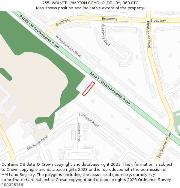 255, WOLVERHAMPTON ROAD, OLDBURY, B68 0TG: Location map and indicative extent of plot