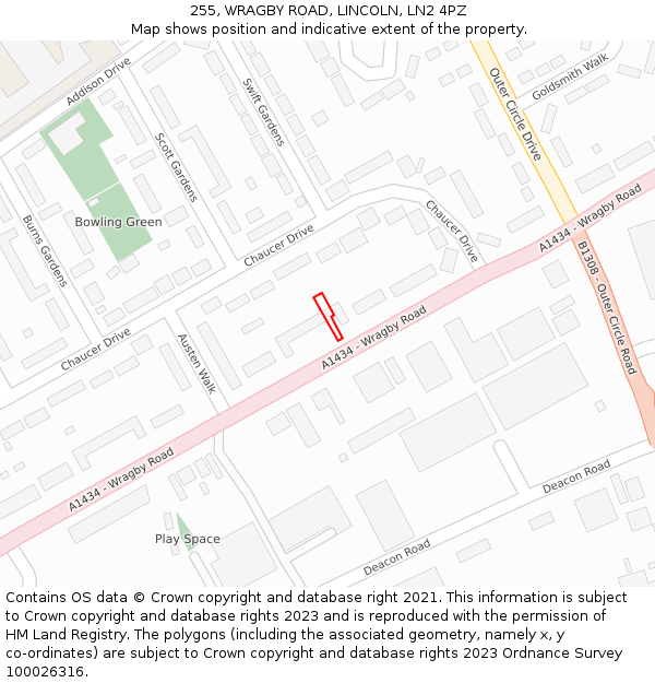 255, WRAGBY ROAD, LINCOLN, LN2 4PZ: Location map and indicative extent of plot