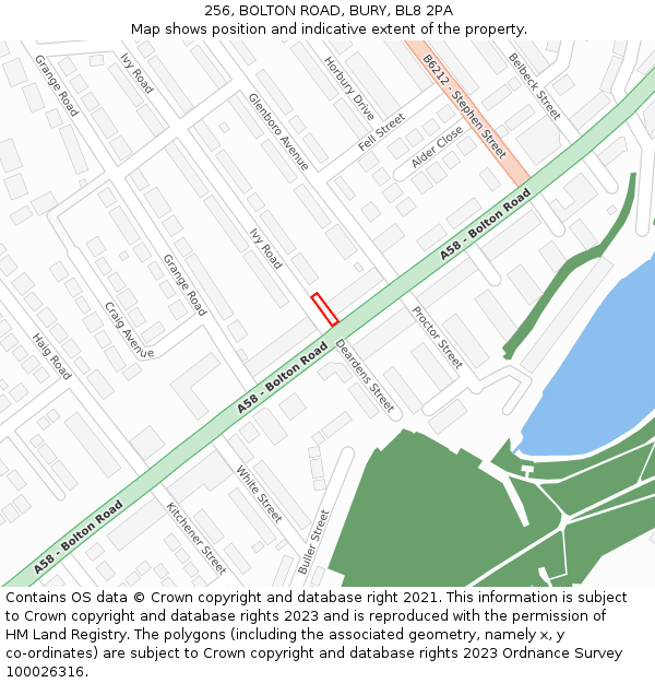 256, BOLTON ROAD, BURY, BL8 2PA: Location map and indicative extent of plot