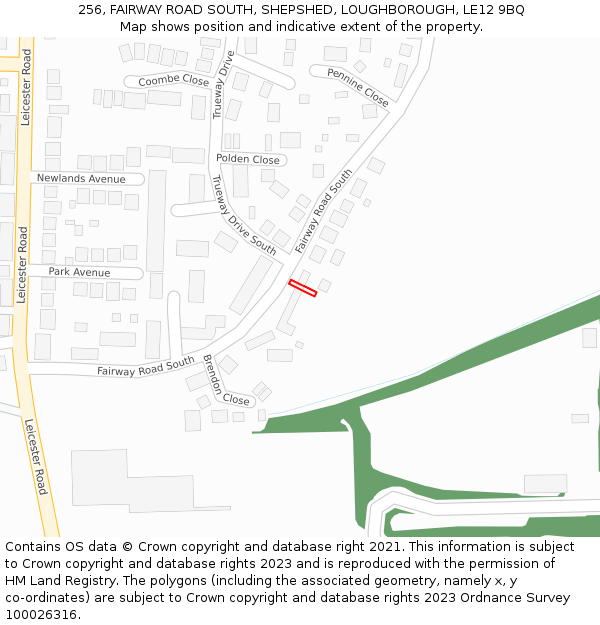 256, FAIRWAY ROAD SOUTH, SHEPSHED, LOUGHBOROUGH, LE12 9BQ: Location map and indicative extent of plot