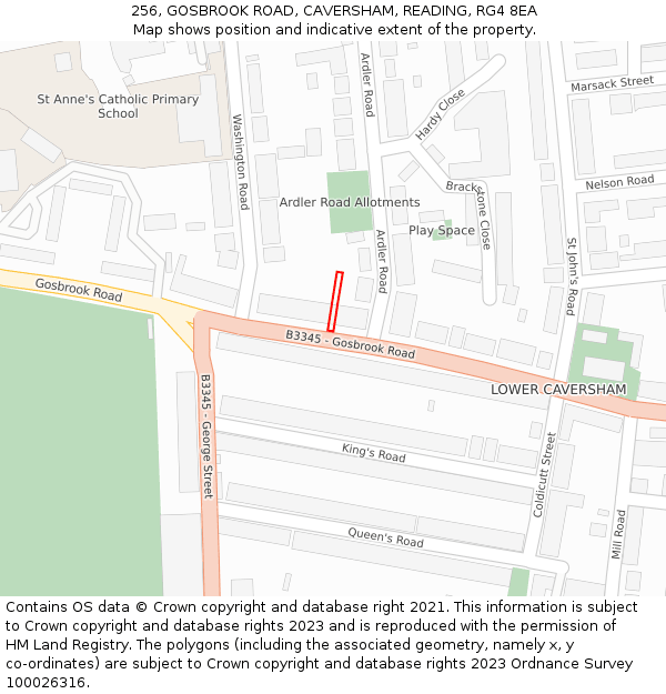 256, GOSBROOK ROAD, CAVERSHAM, READING, RG4 8EA: Location map and indicative extent of plot