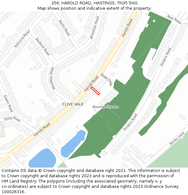 256, HAROLD ROAD, HASTINGS, TN35 5NG: Location map and indicative extent of plot