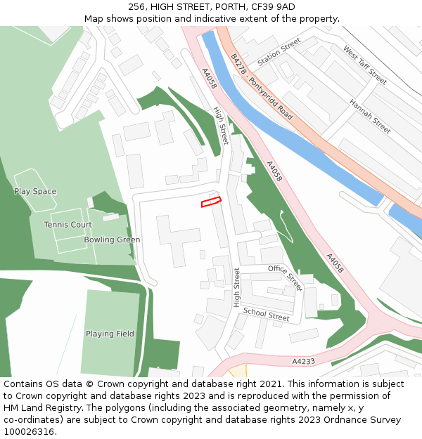 256, HIGH STREET, PORTH, CF39 9AD: Location map and indicative extent of plot