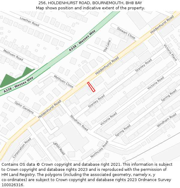 256, HOLDENHURST ROAD, BOURNEMOUTH, BH8 8AY: Location map and indicative extent of plot
