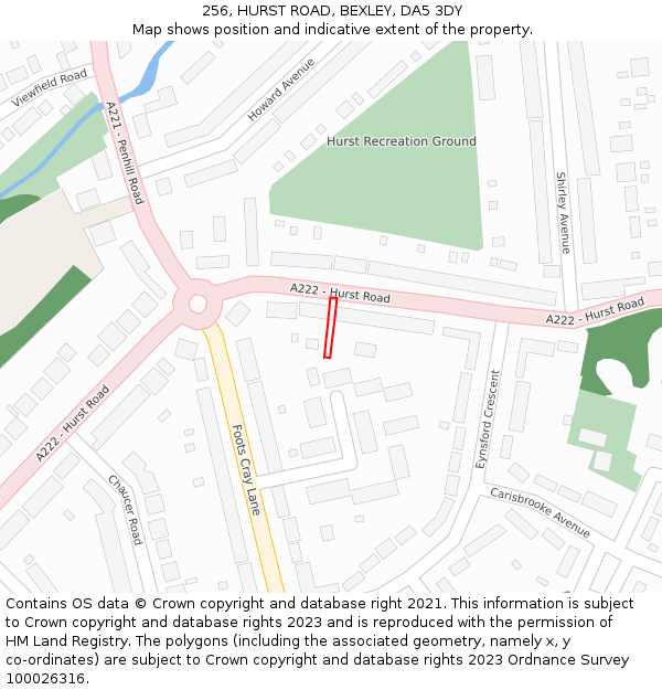 256, HURST ROAD, BEXLEY, DA5 3DY: Location map and indicative extent of plot
