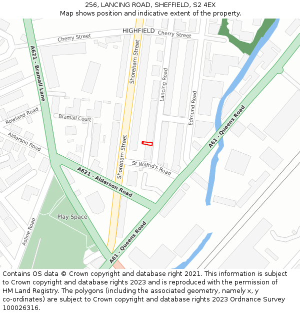 256, LANCING ROAD, SHEFFIELD, S2 4EX: Location map and indicative extent of plot