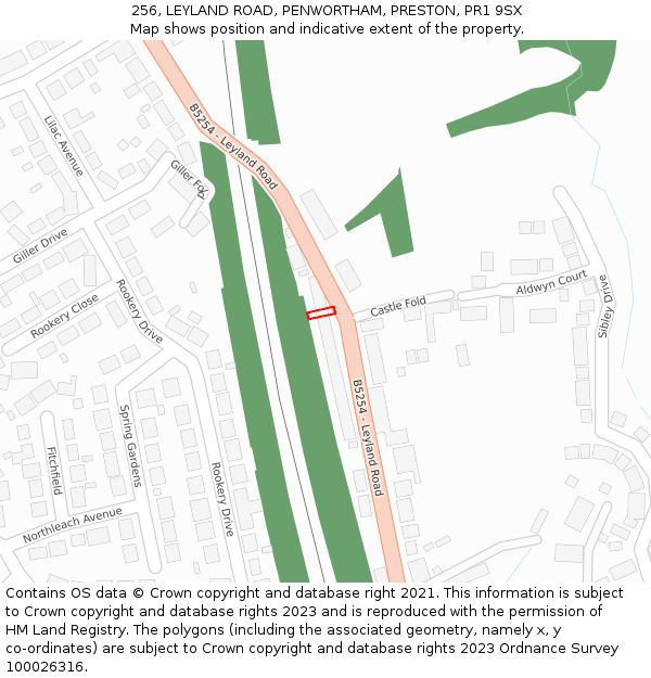 256, LEYLAND ROAD, PENWORTHAM, PRESTON, PR1 9SX: Location map and indicative extent of plot