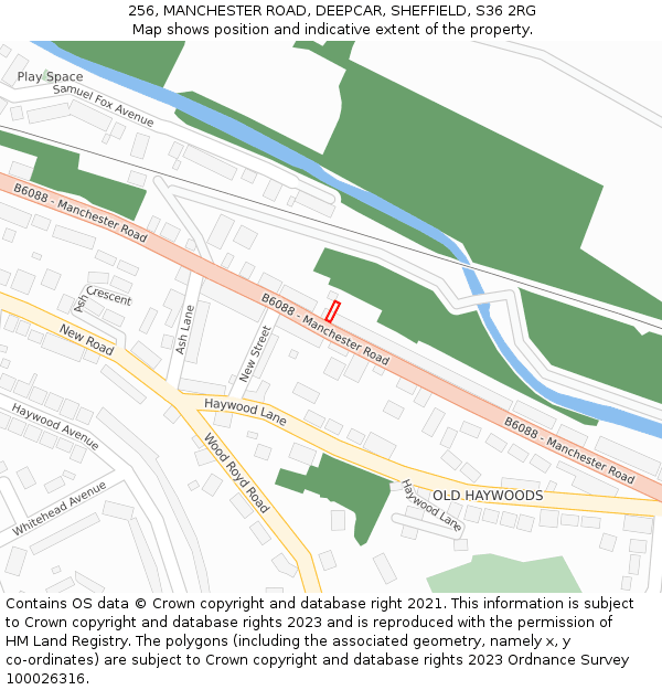 256, MANCHESTER ROAD, DEEPCAR, SHEFFIELD, S36 2RG: Location map and indicative extent of plot