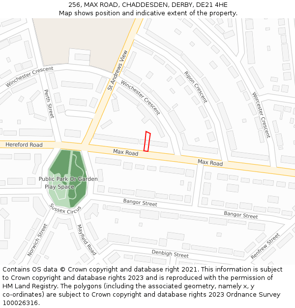 256, MAX ROAD, CHADDESDEN, DERBY, DE21 4HE: Location map and indicative extent of plot