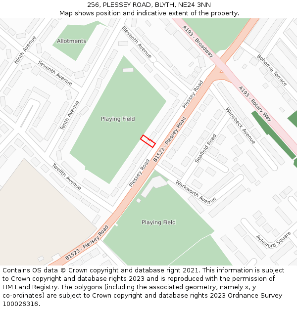 256, PLESSEY ROAD, BLYTH, NE24 3NN: Location map and indicative extent of plot