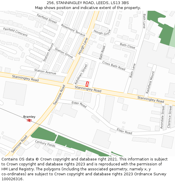 256, STANNINGLEY ROAD, LEEDS, LS13 3BS: Location map and indicative extent of plot