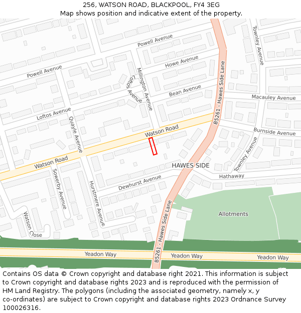 256, WATSON ROAD, BLACKPOOL, FY4 3EG: Location map and indicative extent of plot