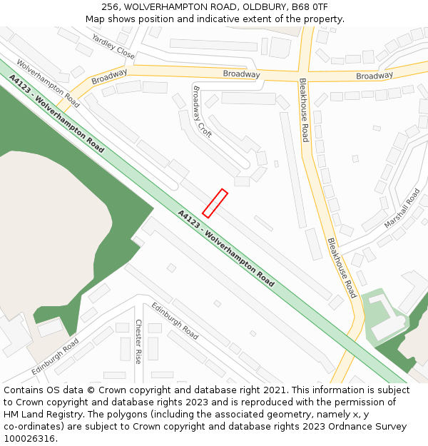 256, WOLVERHAMPTON ROAD, OLDBURY, B68 0TF: Location map and indicative extent of plot