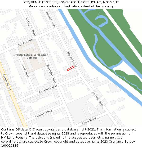 257, BENNETT STREET, LONG EATON, NOTTINGHAM, NG10 4HZ: Location map and indicative extent of plot