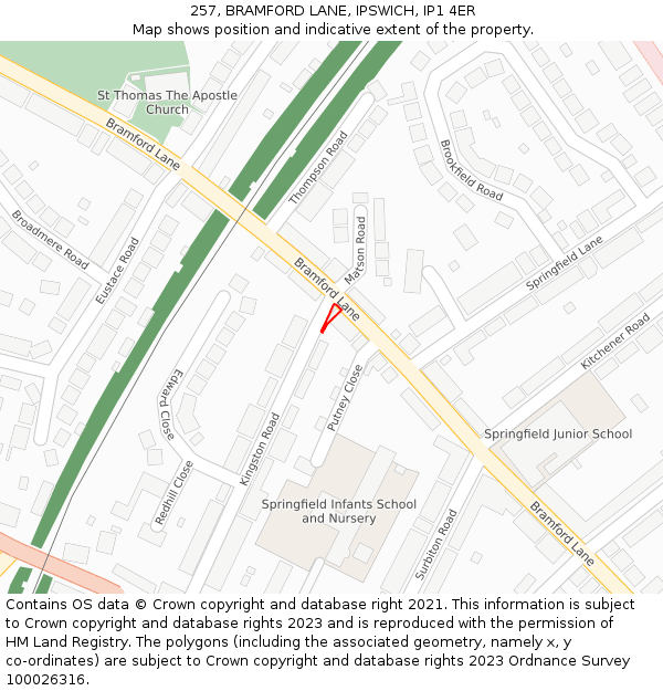 257, BRAMFORD LANE, IPSWICH, IP1 4ER: Location map and indicative extent of plot